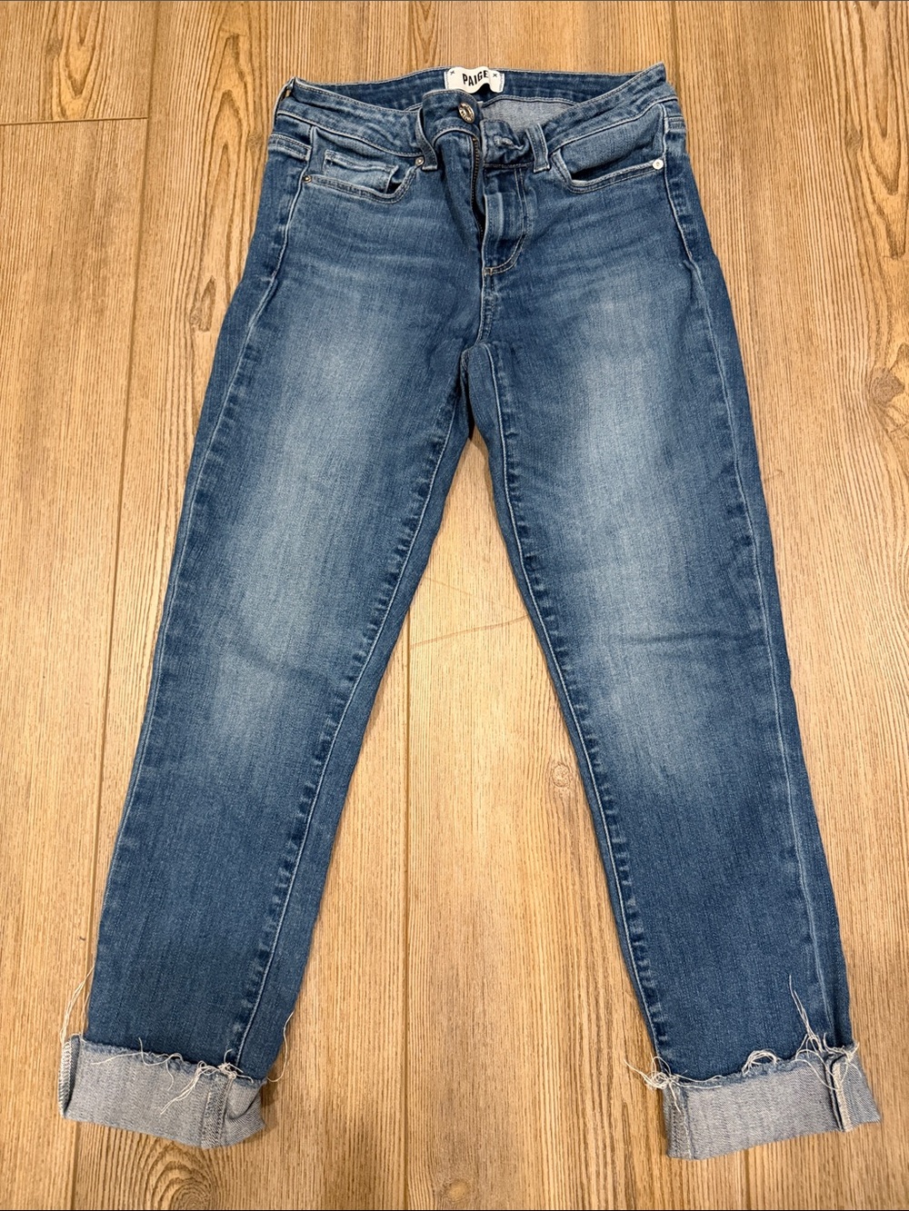 PAIGE Medium Blue Boyfriend Cuffed Jeans